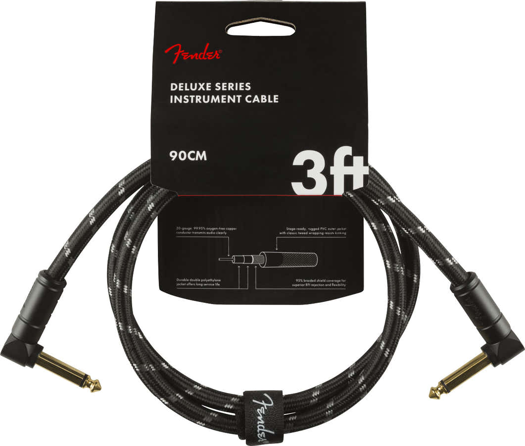 90cm Deluxe Instrument Cable Angle/angle Black Tweed