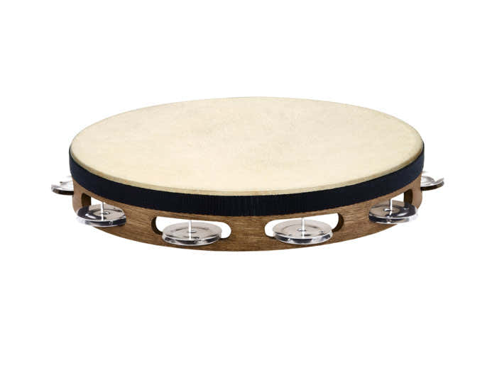 Tambourin Bois Avec Peau Brun Noye