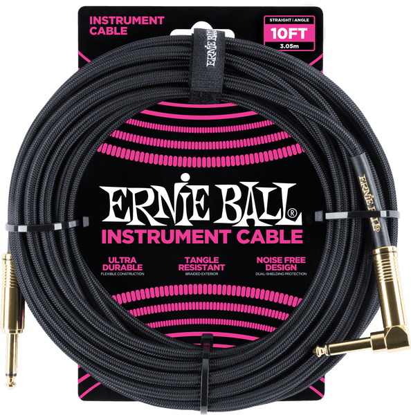 Ernie Ball Cables Instrument Gaine Tisse Jack/jack Coudé 3M Noir