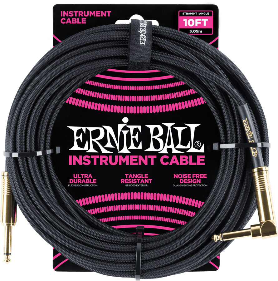 Cables Instrument Gaine Tisse Jack/jack Coudé 3M Noir
