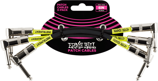 Ernie Ball Cables Instrument Patch Pack de 3 - Coudé - 15CM Noir