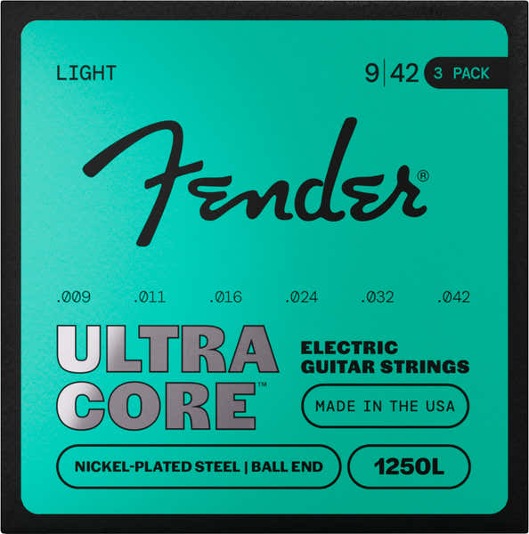 Fender Ultracore Nickel Plated Steel, Ball End, 1250L 09-42, (6) 3-Pack