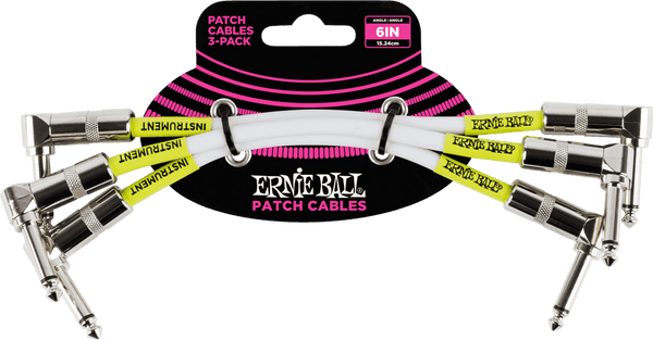 Ernie Ball Cables Instrument Patch Pack de 3 - Coudé - 15CM Blanc