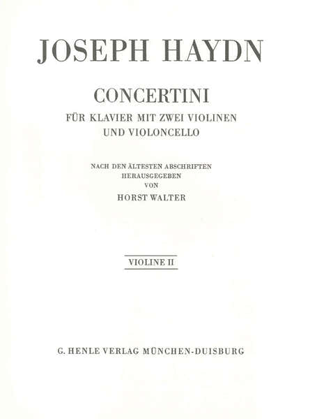 Haydn J. - Concertini For Piano (harpsichord) With Two Violins And Violoncello