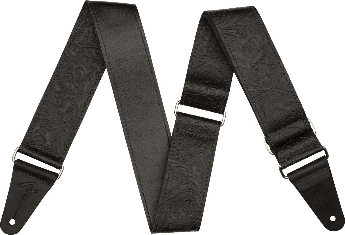 Tooled Leather Guitar Strap 2 Black
