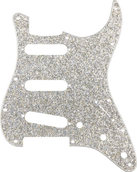 Fender Hybrid Glass/Glitter Strat S/S/S Pickguard, Silver Sparkle