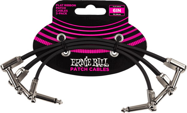 Ernie Ball Cables Instrument Patch Pack de 3 - Coudé Fin & Plat - 15 CM