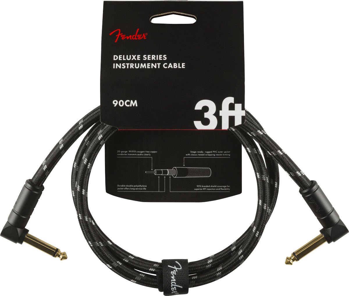 Fender 90cm Deluxe Instrument Cable Angle/angle Black Tweed