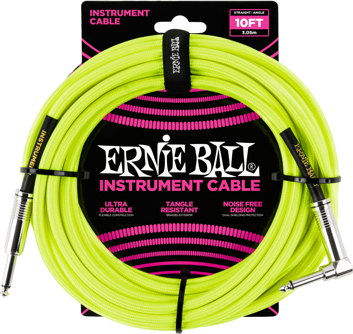 Cables Instrument Gaine Tisse Jack/jack Coudé 3M Jaune Fluo