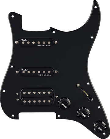 Pre-Wired Strat Pickguard Quadra Tap/Ultra Noiseless HSS Black 11 Hole PG