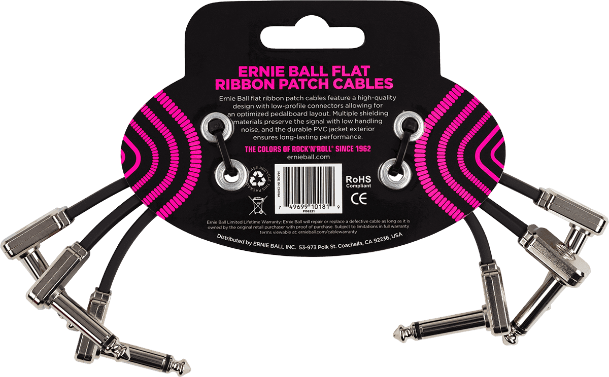 Cables Instrument Patch Pack de 3 - Coudé Fin & Plat - 15 CM