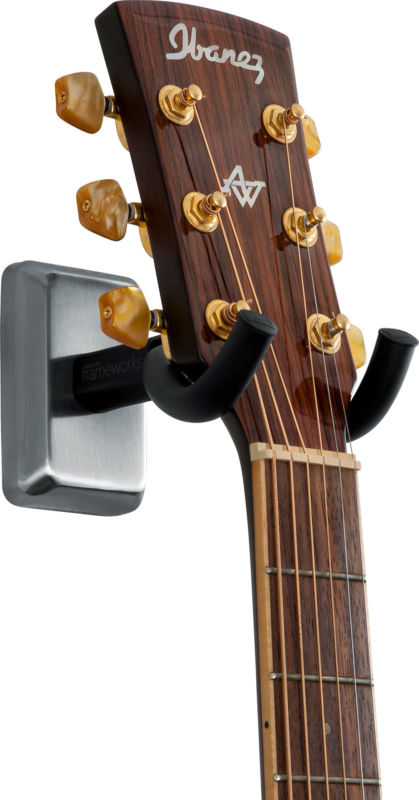 Stand guitare mural plaque chrome satiné