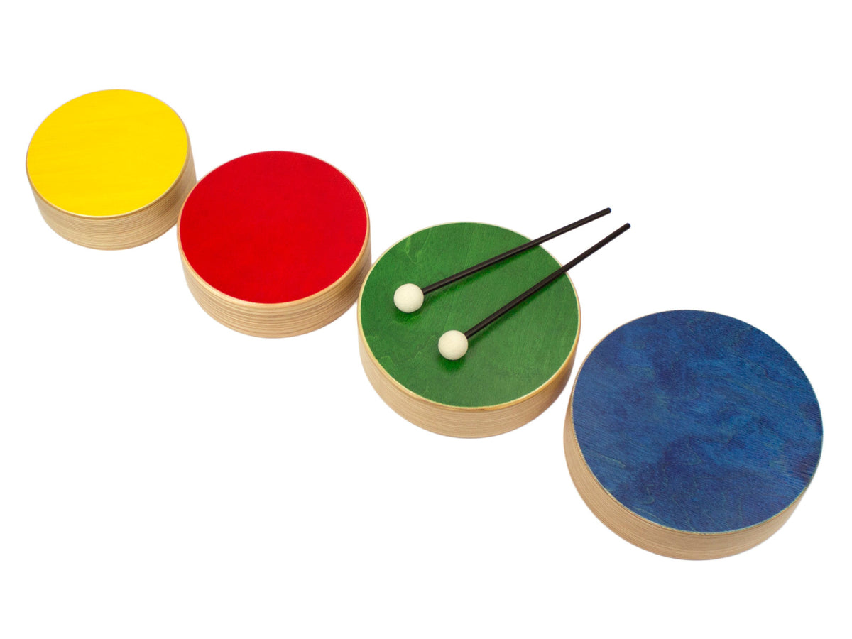 Set De 4 Toms De Couleur En Bois + 2 Baguettes - 3+