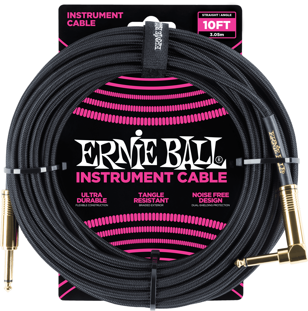 Cables Instrument Gaine Tisse Jack/jack Coudé 3M Noir