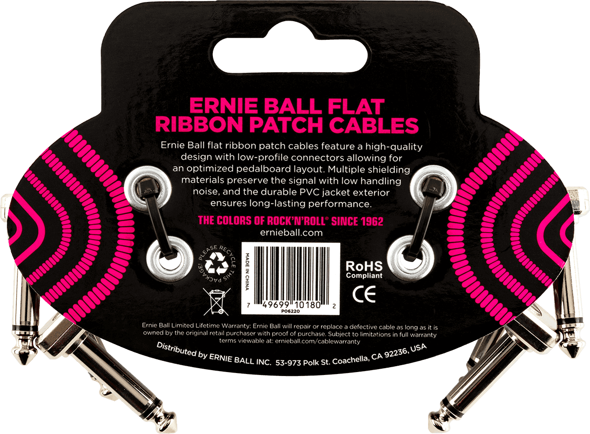Cables Instrument Patch Pack de 3 - Coudé Fin & Plat - 7,5 Cm