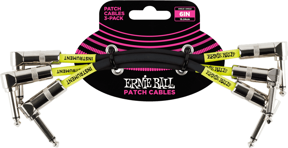 Ernie Ball Cables Instrument Patch Pack de 3 - Coudé - 15CM Noir