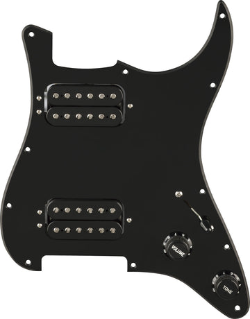 Pre-Wired Strat Pickguard Quadra Tap HH Black 11 Hole PG