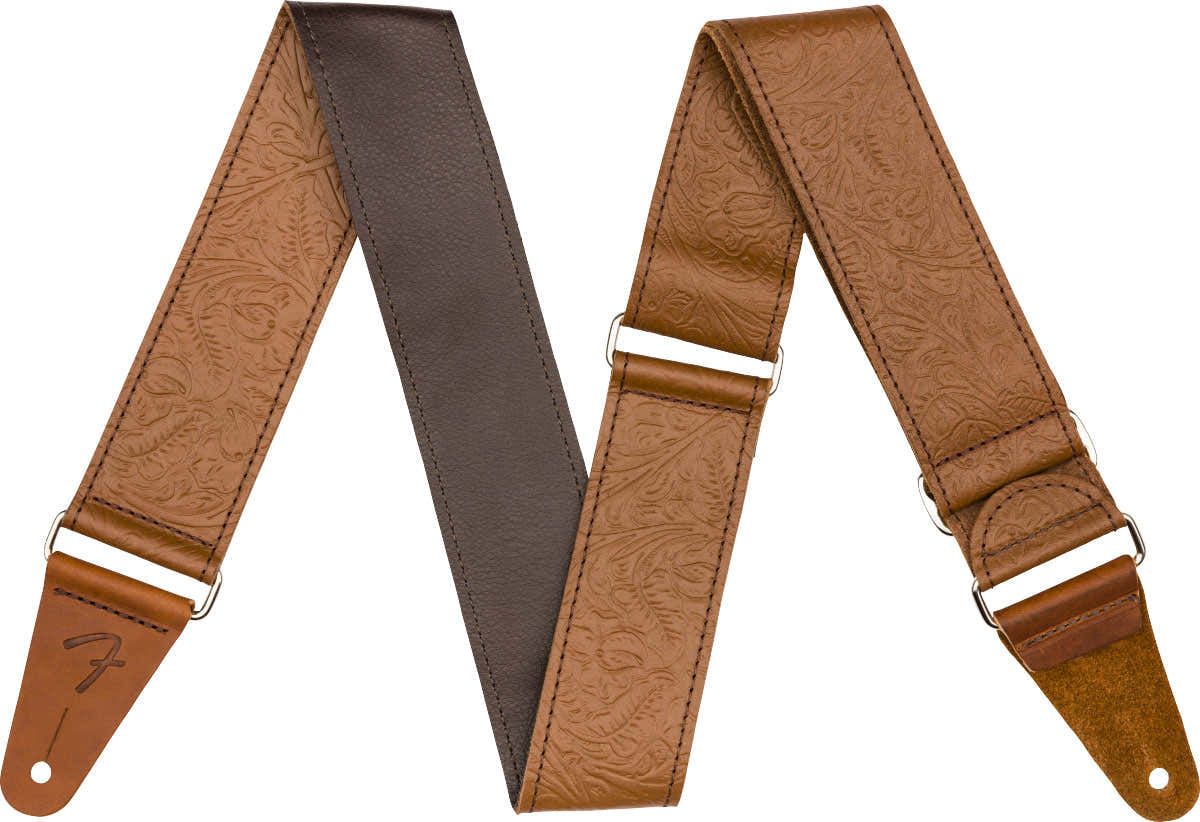 Tooled Leather Guitar Strap 2 Brown
