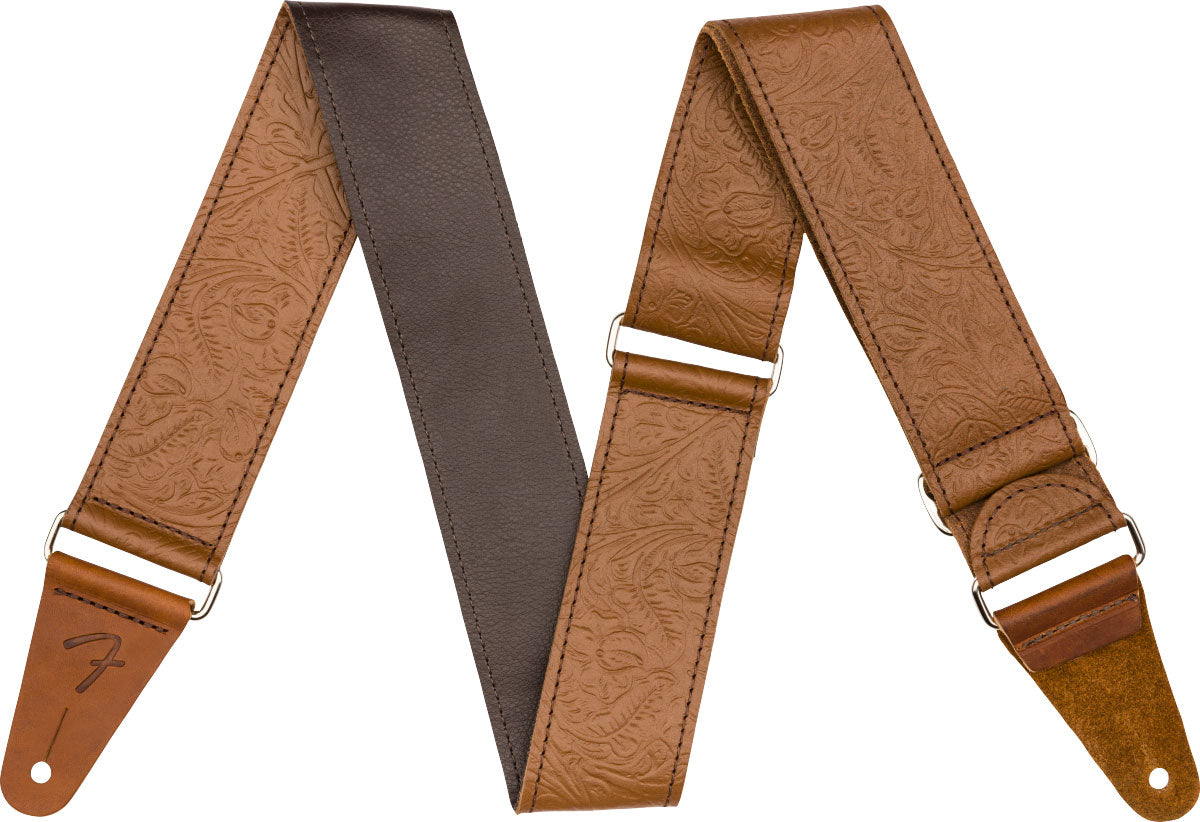 Tooled Leather Guitar Strap 2 Brown