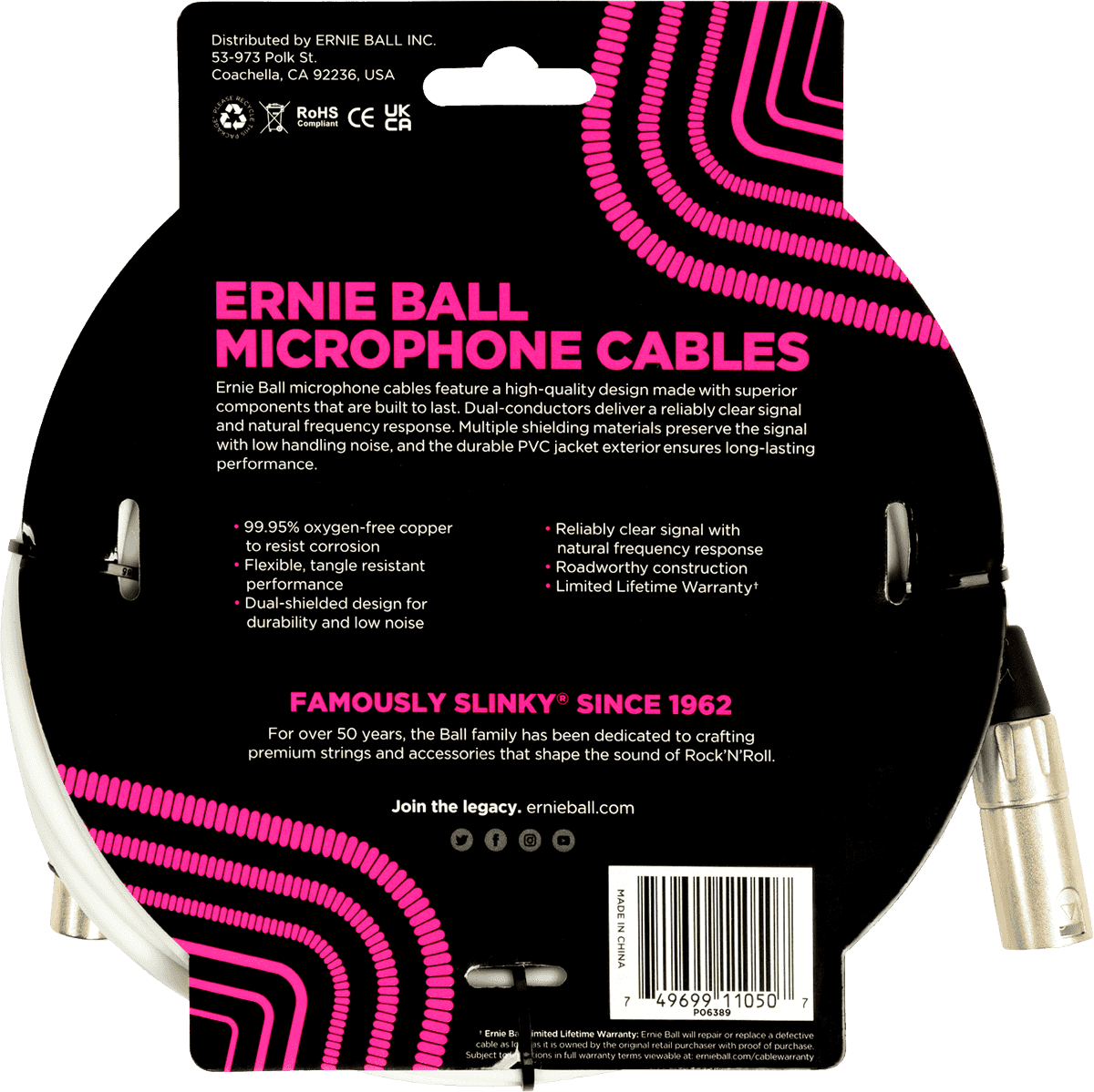 Cbles Microphone Classic XLR Mâle/XLR Fem 6M Blanc