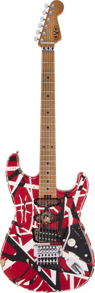 EVH Stratocaster HSS Striped Series MN Red With Black Stripes Relic