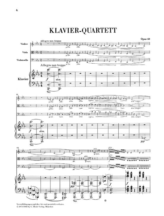 Brahms J. - Piano Quartet C Minor Op. 60