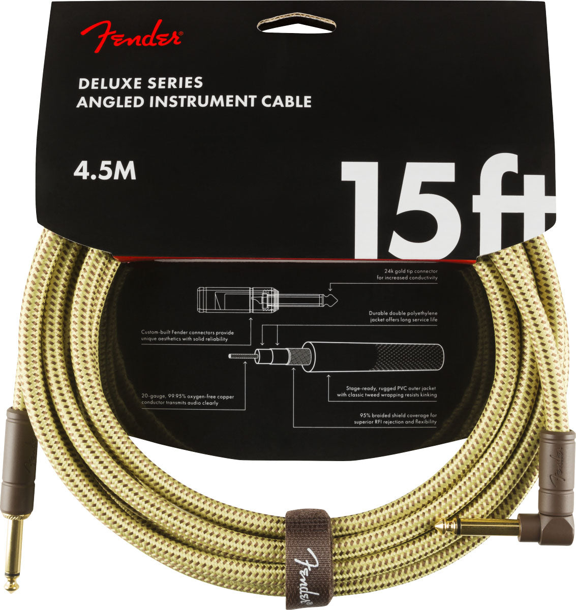 4,5m Deluxe Instrument Cable Straight/angle Tweed