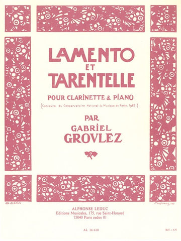 Lamento Et Tarentelle pour clarinette et piano