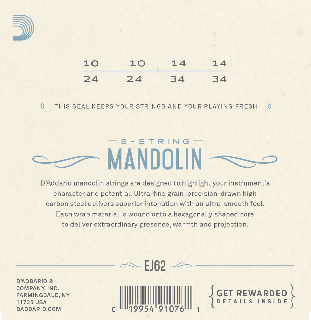 EJ62 80/20 Bronze Mandolin Strings Light 10-34