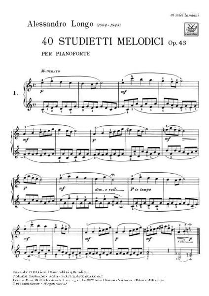Longo A. - 4 Little Melodic Studies for Small Hands Without Octaves OP.43 - Piano