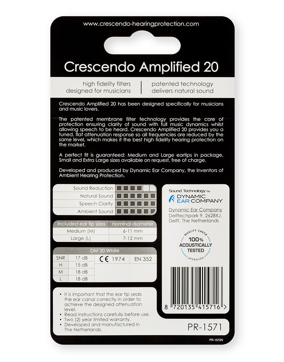 Pro Amplified 20 Filtres Auditifs Protection SNR 17DB