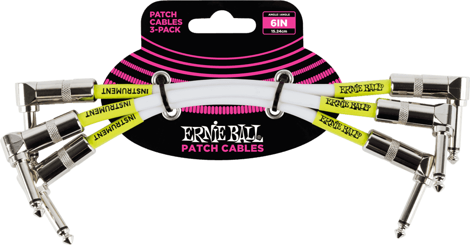 Cables Instrument Patch Pack de 3 - Coudé - 15CM Blanc