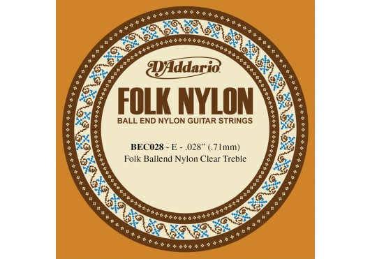 D'ADDARIO BEC028 Folk Nylon Guitar Clear Nylon Ball End 28
