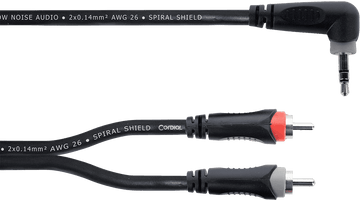 Câble Y Bretelle Mini-jack Stéréo Coudé / 2 RCA 1,5 M
