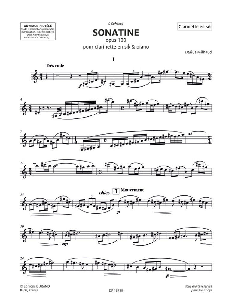 Milhaud D. - Sonatine - Clarinette et Piano