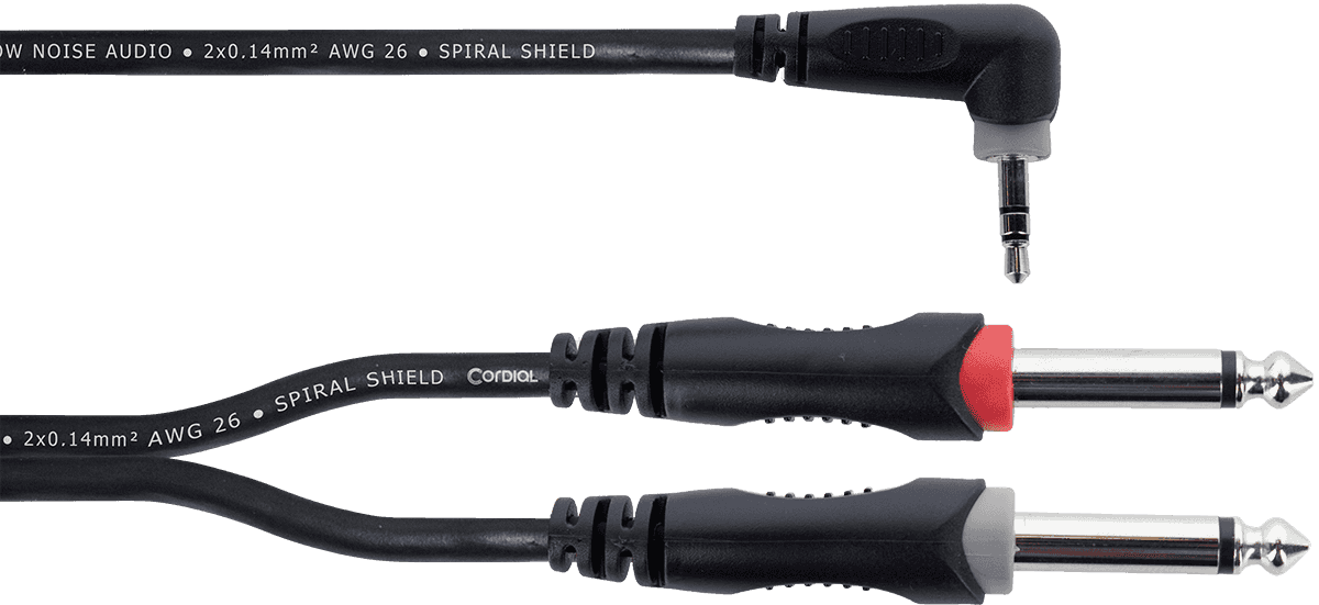 Câble Y Bretelle Mini-jack Stéréo Coudé / 2 Jacks Mono 3 M