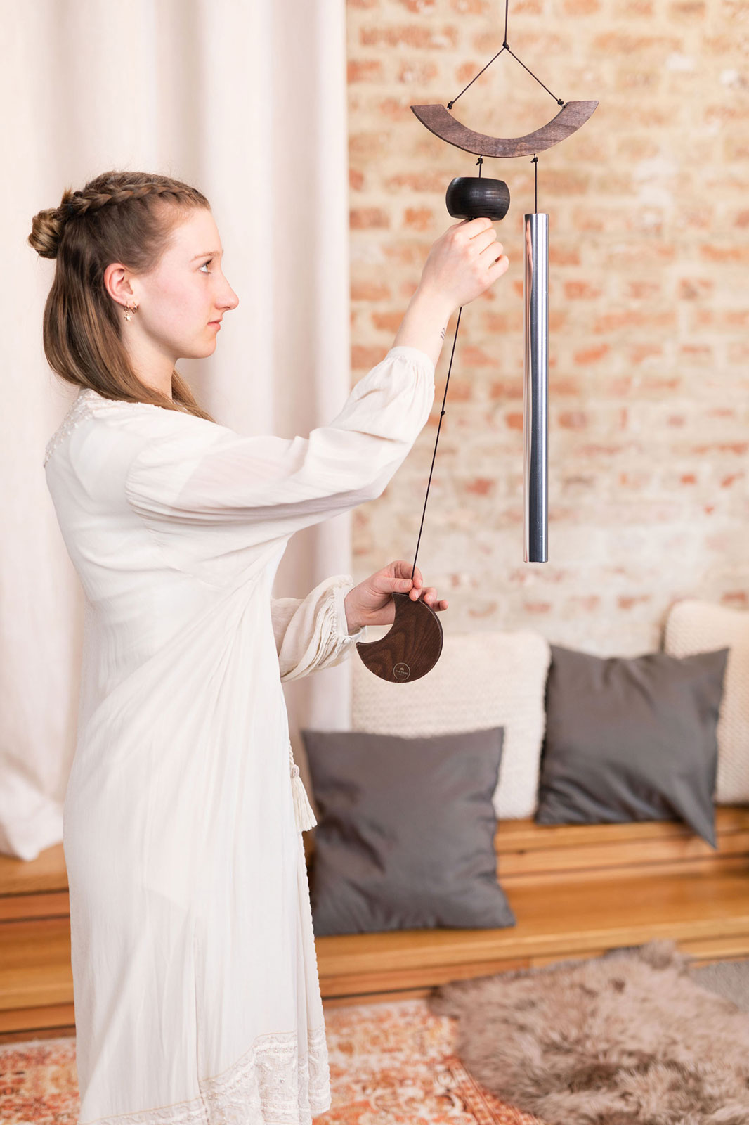 Chimes Sonic Energy Moon 35" Argent