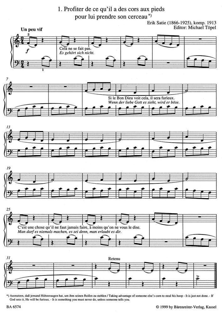 Satie Erik - Pieces Faciles - Piano