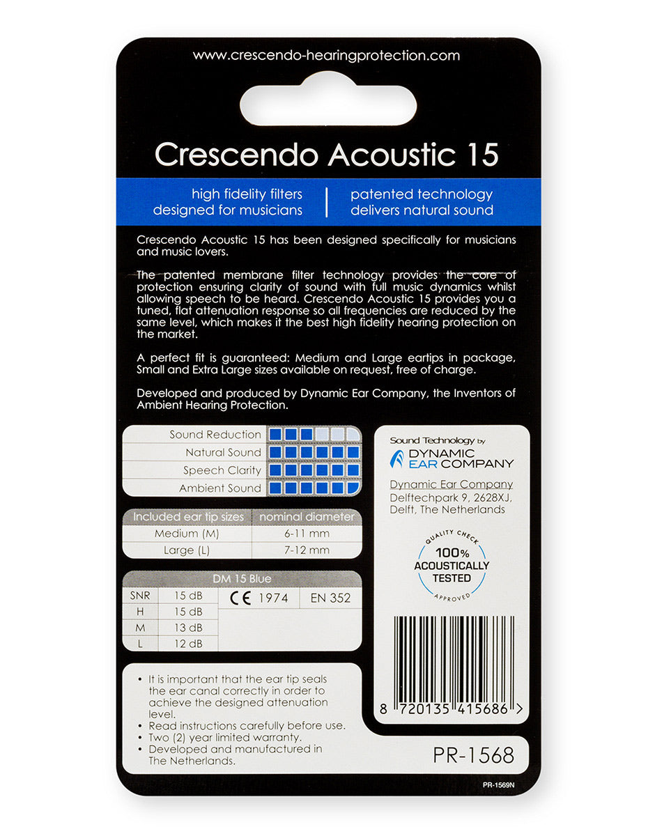 Pro Acoustic 15 Filtres Auditifs Protection SNR 15DB