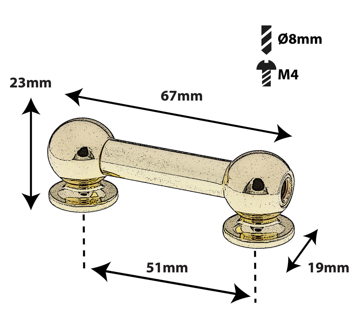 TL13D51-BR Coquille Tube 51mm Doré Double Tirant X1