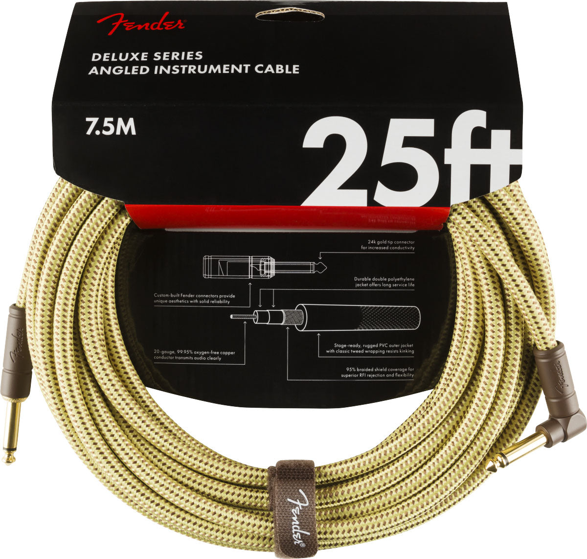 7,5m Deluxe Instrument Cable Straight/angle Tweed