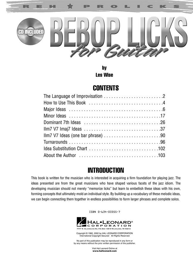 Wise Les - Bebop Licks For Guitar - Guitar Tab
