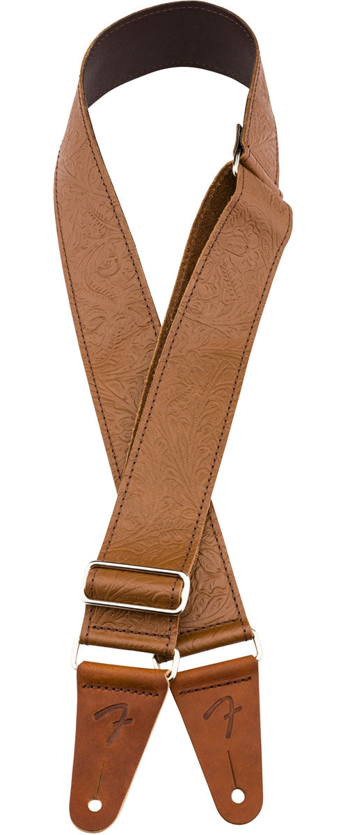 Tooled Leather Guitar Strap 2 Brown