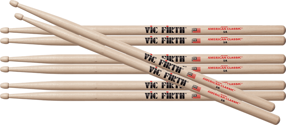 Vic Firth P5A.3-P5A.1 - 4 paires d'American Classic Hickory 5A