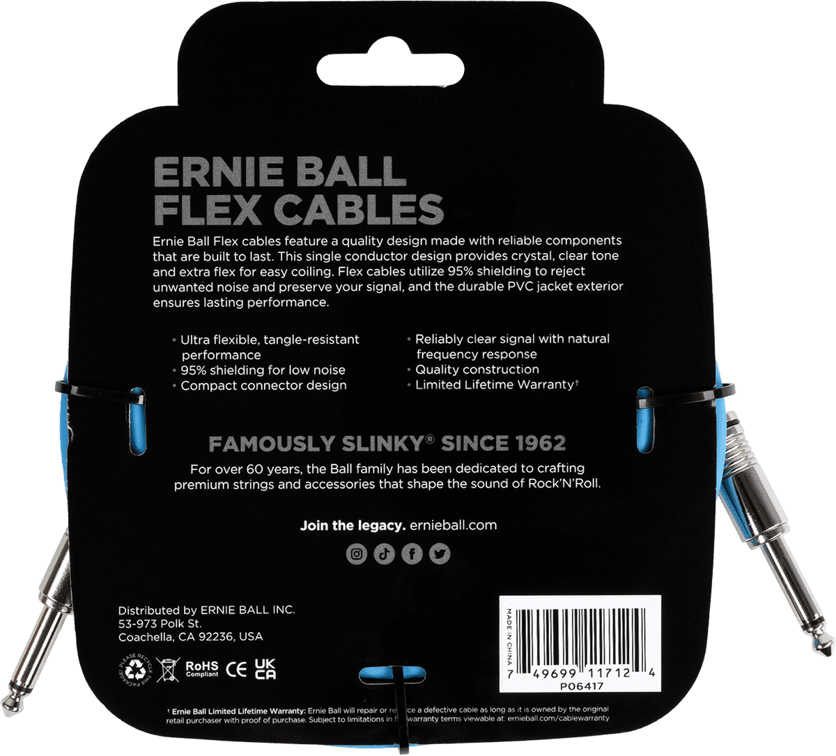 Câbles Instrument Flex Jack/jack 6M Bleu