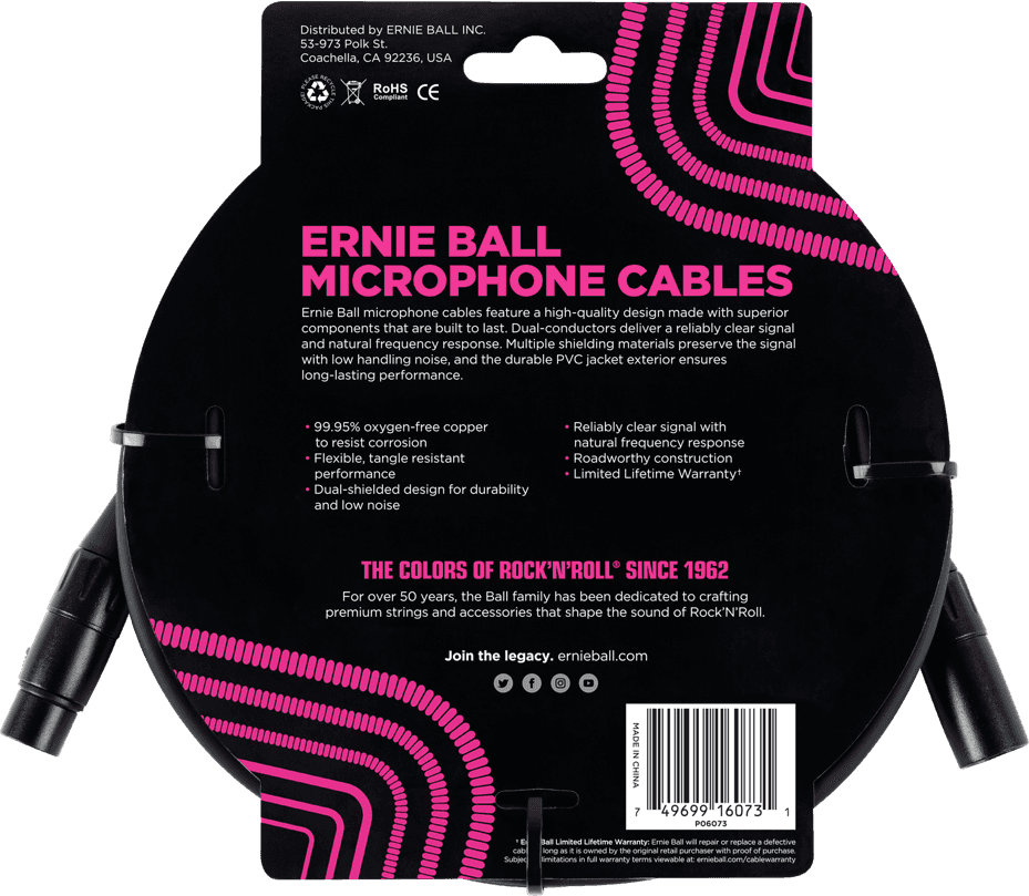 Cables Microphone Classic XLR Mâle/XLR Fem 7,62M Noir