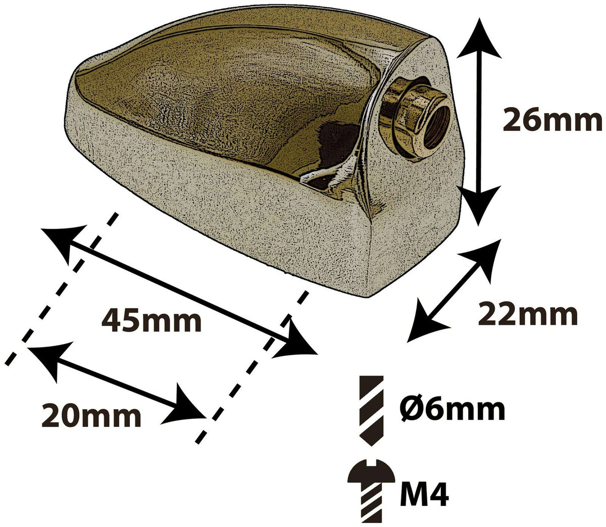 L25BD-BR - Coquille Grosse Caisse - Dorée - 20mm (x1)