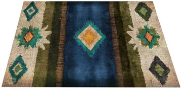 EART185-BLU - Tapis de Scène / Batterie Native American 1.85 x 1.60m Antidérapant - Bleu