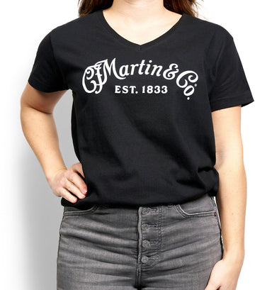 T-shirt col V noir logo Martin blanc M
