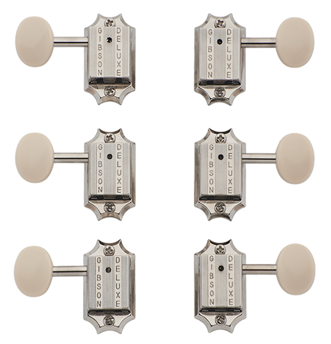 Gibson Accessories Deluxe White Button Tuner Set Vintage Nickel